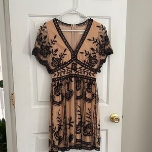 Altar'd State Nude Beige Dress with Black Floral Embroidery